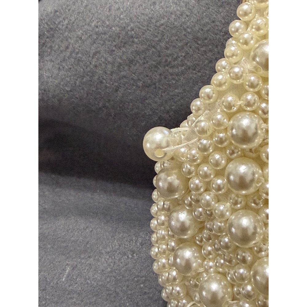 Faux Pearl Beaded Evening Clutch Bag Cream White Gold Frame Wedding Bridal Purse - Picture 7 of 8